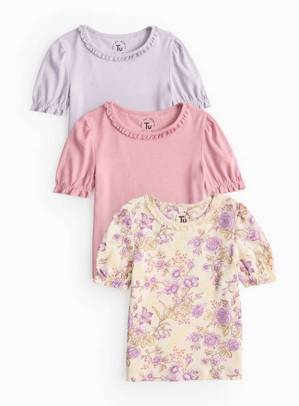 Pointelle Frill T-Shirts 3 Pack 6-7 years